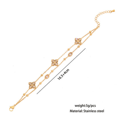 Rhinestone Flower Double Layer Bracelet