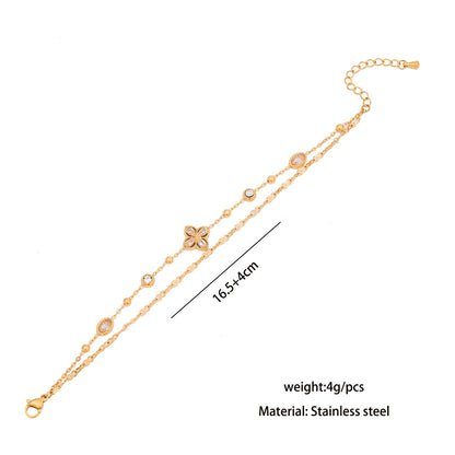 Rhinestone Flower Double Layer Bracelet