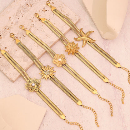 Floral Double-Layer Snake Chain Bracelet