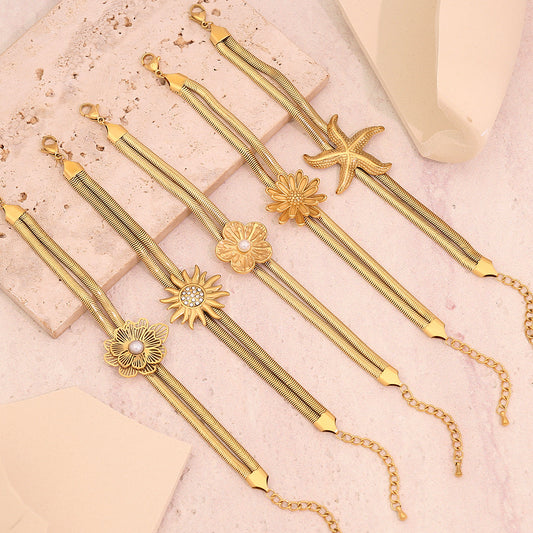Floral Double-Layer Snake Chain Bracelet