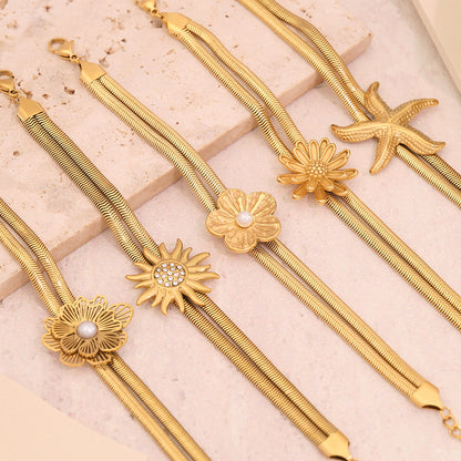 Floral Double-Layer Snake Chain Bracelet