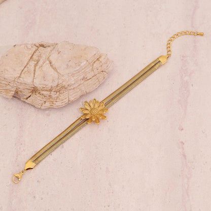 Floral Double-Layer Snake Chain Bracelet