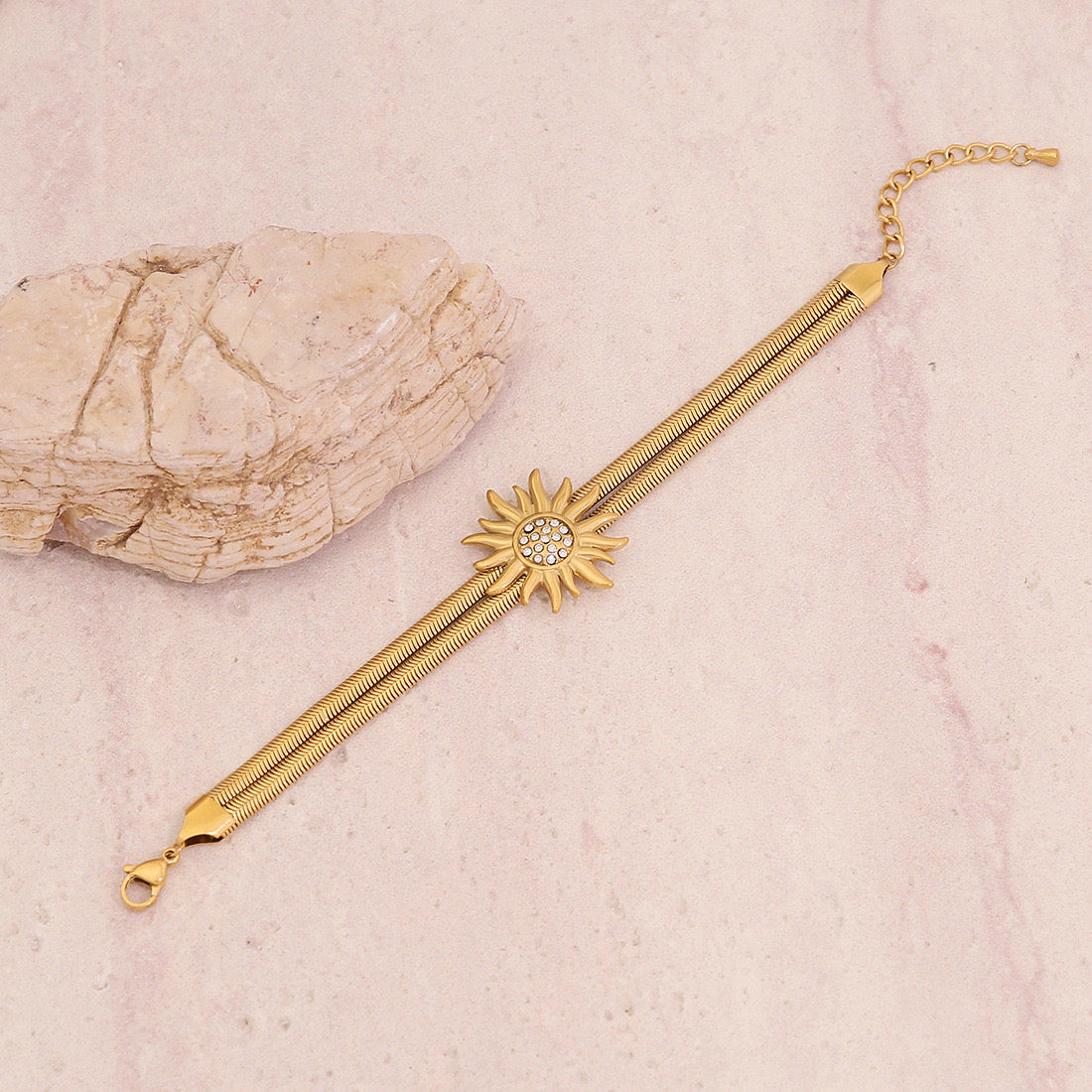 Floral Double-Layer Snake Chain Bracelet