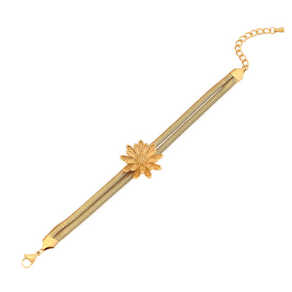 Floral Double-Layer Snake Chain Bracelet