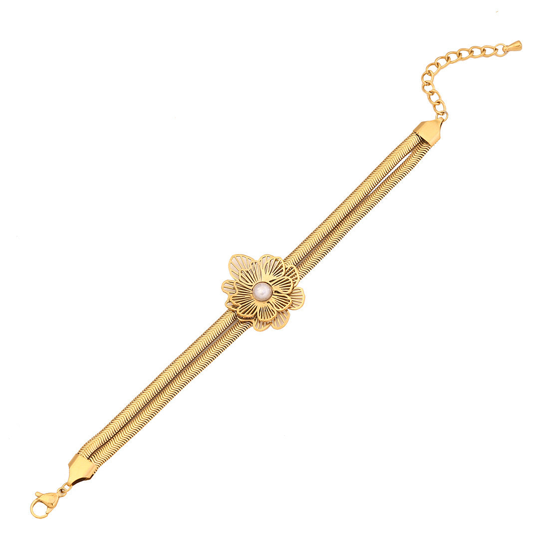 Floral Double-Layer Snake Chain Bracelet