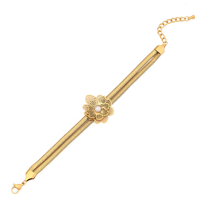 Floral Double-Layer Snake Chain Bracelet