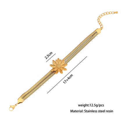 Floral Double-Layer Snake Chain Bracelet