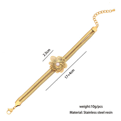 Floral Double-Layer Snake Chain Bracelet