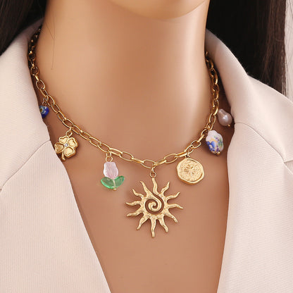 Leaf & Butterfly Faux Pearl Necklace