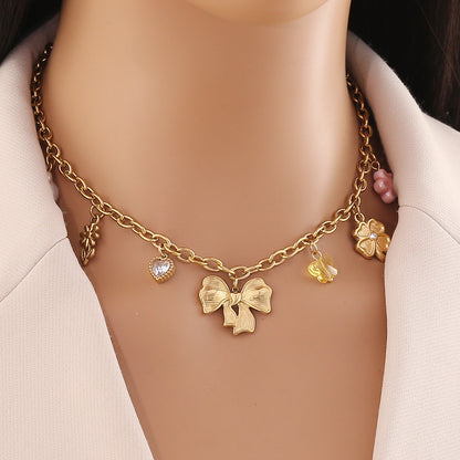Leaf & Butterfly Faux Pearl Necklace