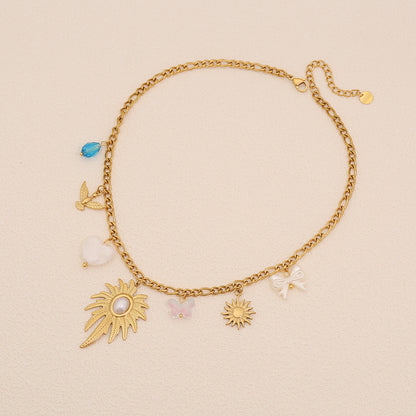 Leaf & Butterfly Faux Pearl Necklace