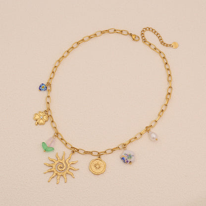 Leaf & Butterfly Faux Pearl Necklace