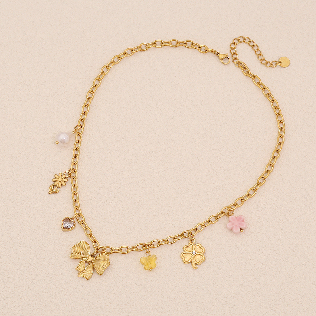 Leaf & Butterfly Faux Pearl Necklace