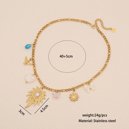 Leaf & Butterfly Faux Pearl Necklace