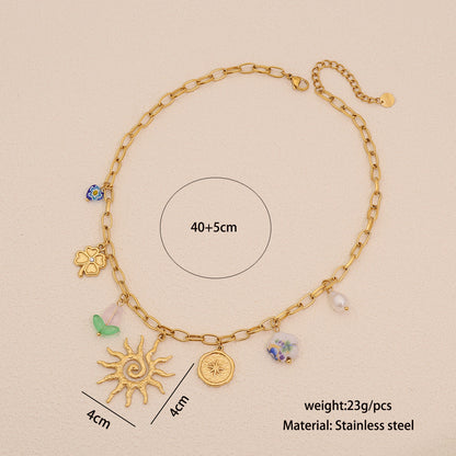 Leaf & Butterfly Faux Pearl Necklace