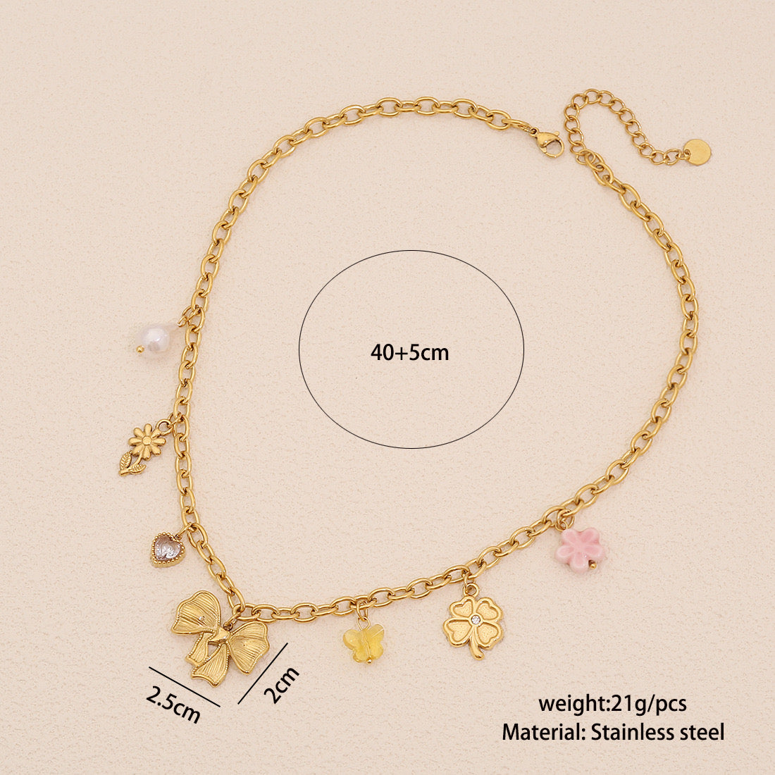 Leaf & Butterfly Faux Pearl Necklace