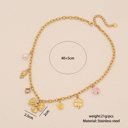 Leaf & Butterfly Faux Pearl Necklace