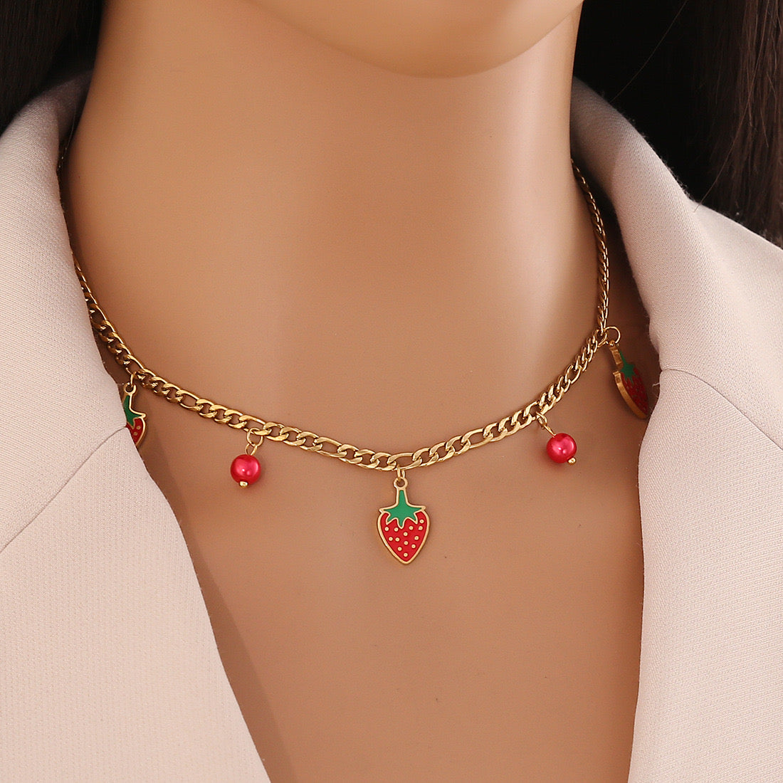 Cute Strawberry Bead Necklace