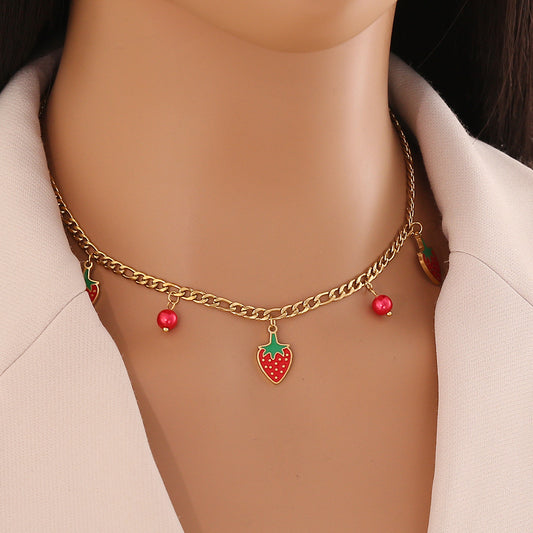 Cute Strawberry Bead Necklace