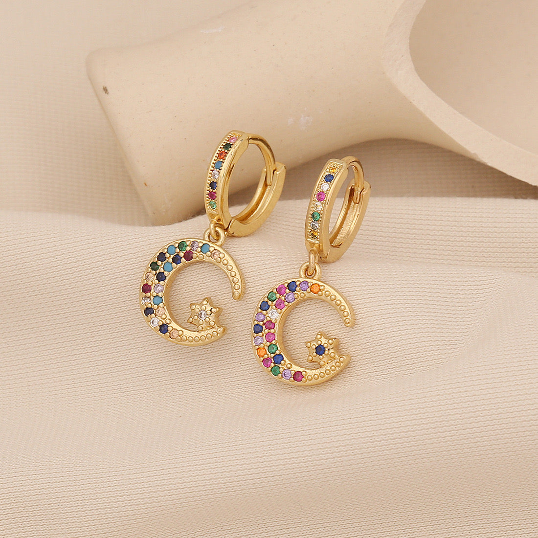Star & Moon Earrings with Rainbow Cherry Studs