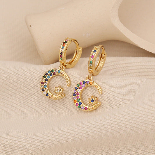 Star & Moon Earrings with Rainbow Cherry Studs