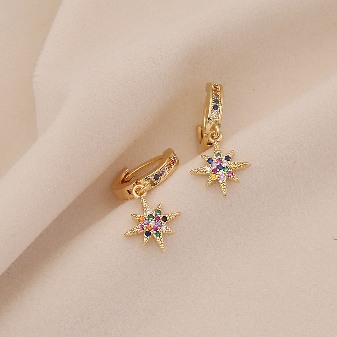 Star & Moon Earrings with Rainbow Cherry Studs