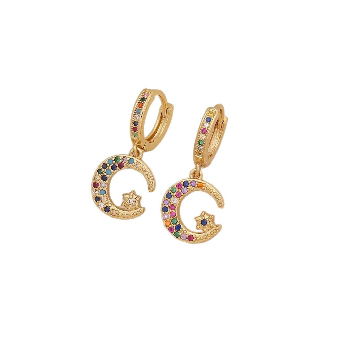 Star & Moon Earrings with Rainbow Cherry Studs