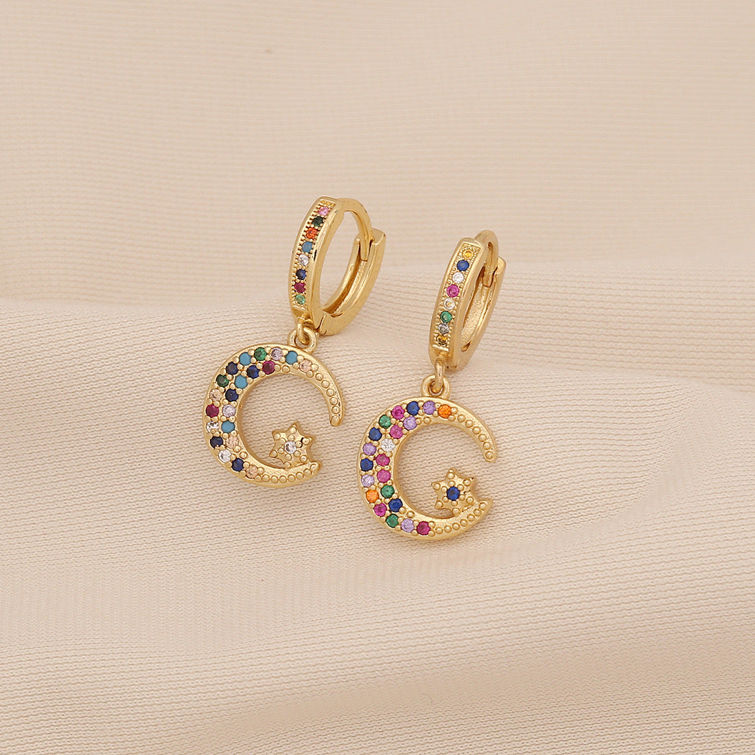 Star & Moon Earrings with Rainbow Cherry Studs
