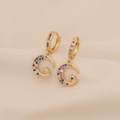Star & Moon Earrings with Rainbow Cherry Studs