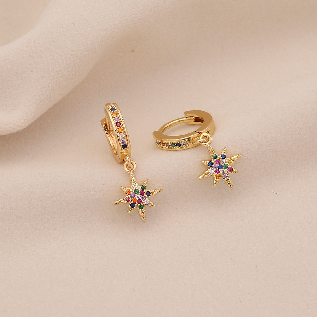 Star & Moon Earrings with Rainbow Cherry Studs