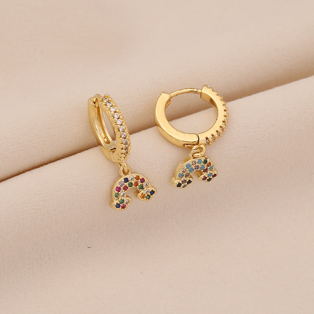 Star & Moon Earrings with Rainbow Cherry Studs