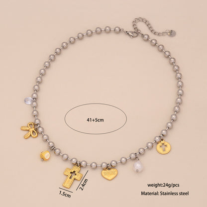 Dopamine Cross & Pearl Heart Necklace