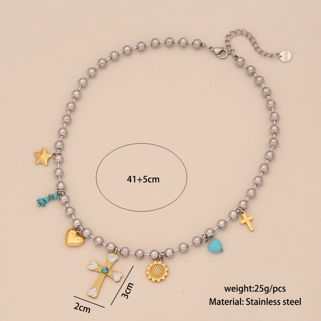 Dopamine Cross & Pearl Heart Necklace