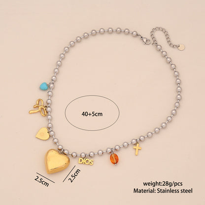 Dopamine Cross & Pearl Heart Necklace