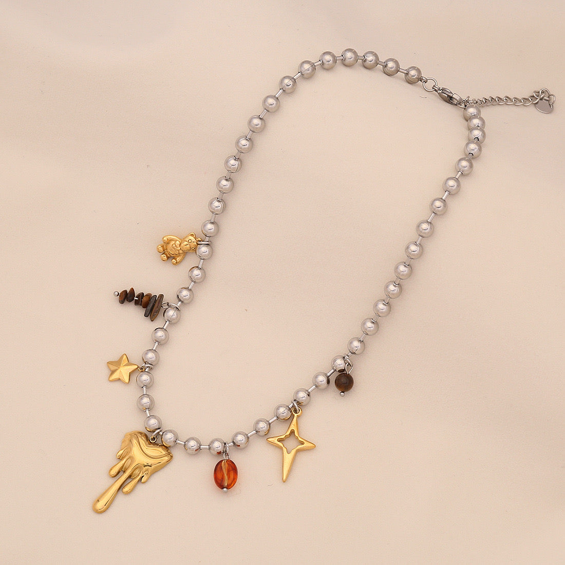 Dopamine Cross & Pearl Heart Necklace