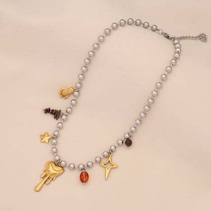 Dopamine Cross & Pearl Heart Necklace