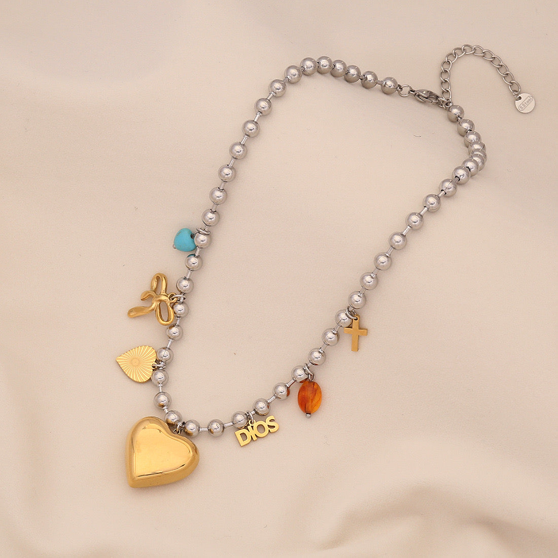 Dopamine Cross & Pearl Heart Necklace