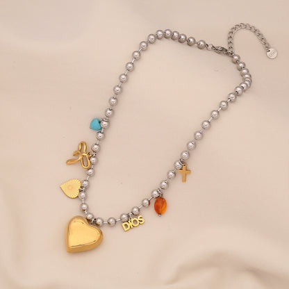 Dopamine Cross & Pearl Heart Necklace