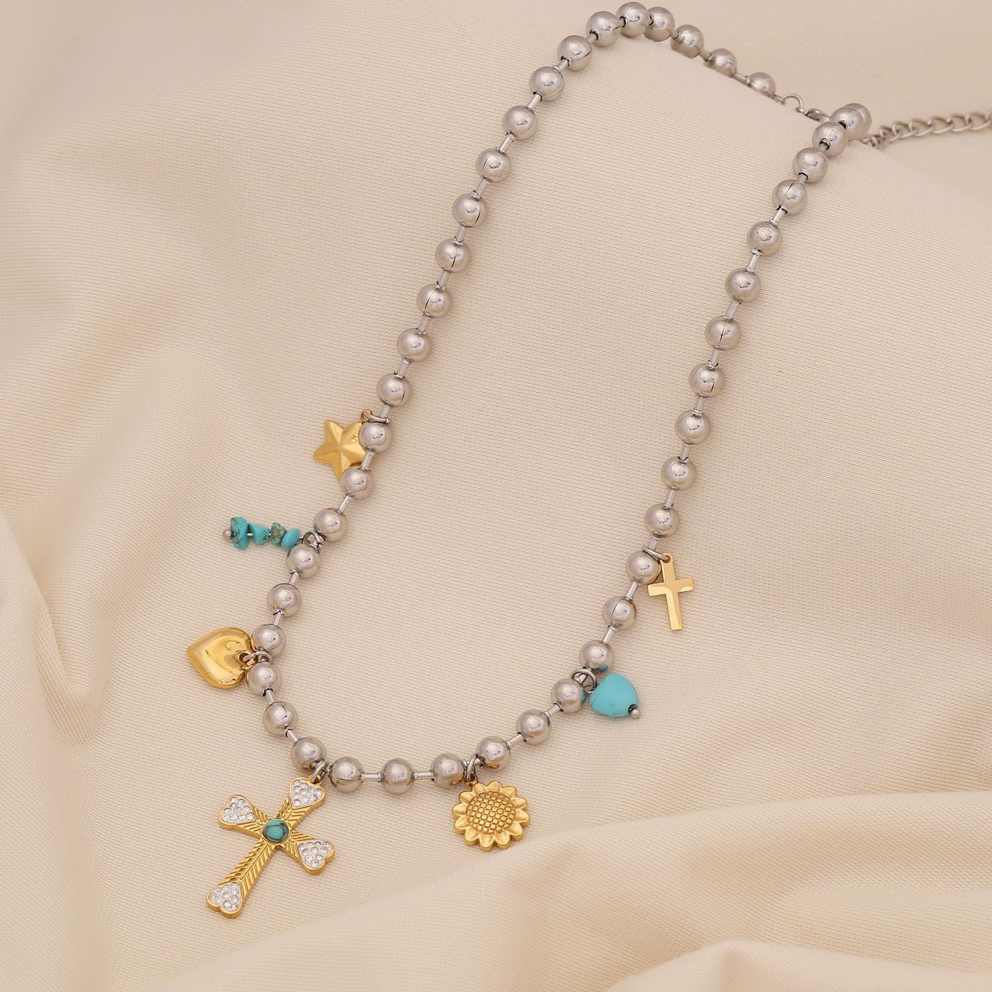 Dopamine Cross & Pearl Heart Necklace