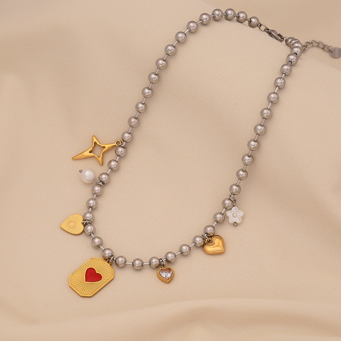 Dopamine Cross & Pearl Heart Necklace