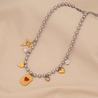 Dopamine Cross & Pearl Heart Necklace