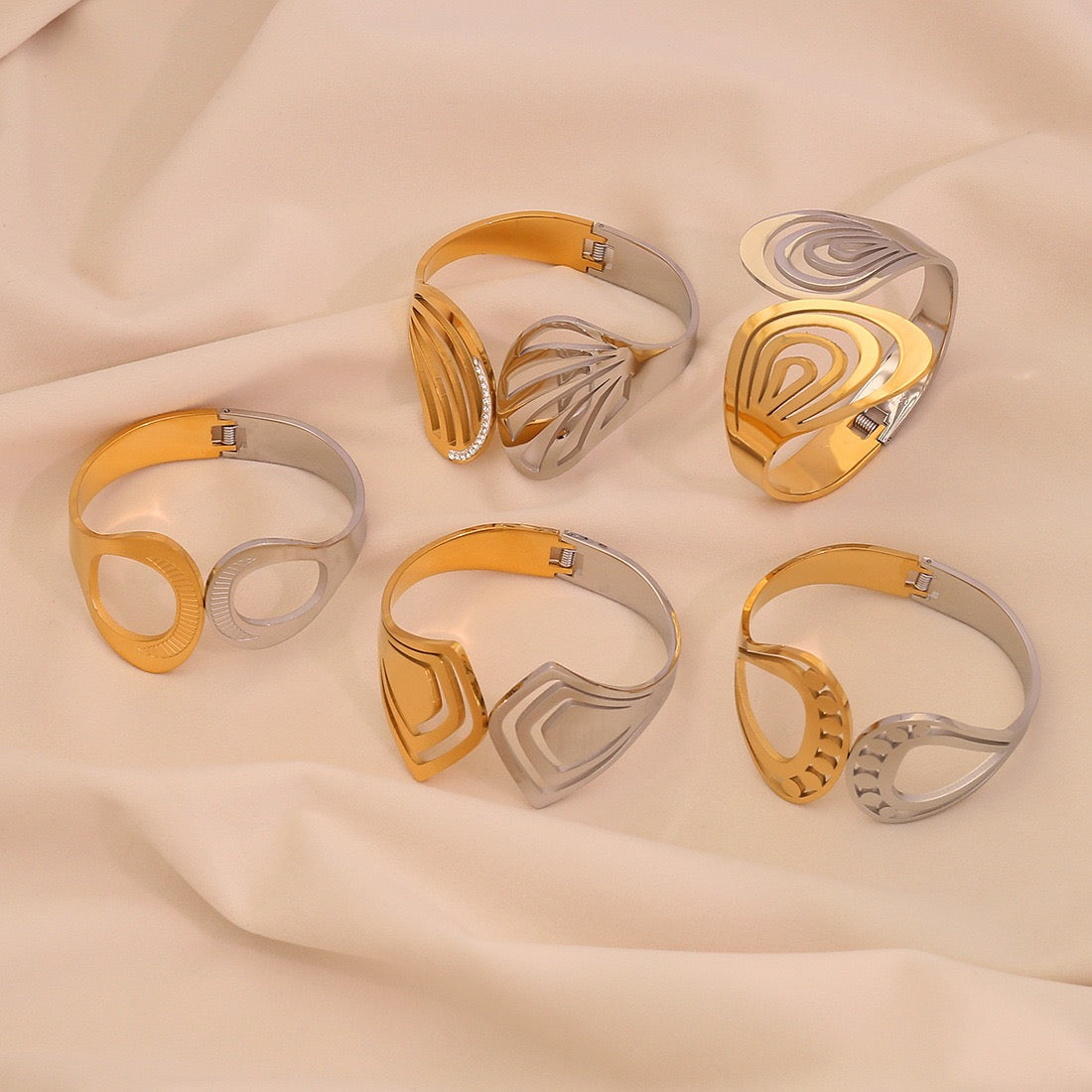 Two-Tone Geometric Hollow Bangle