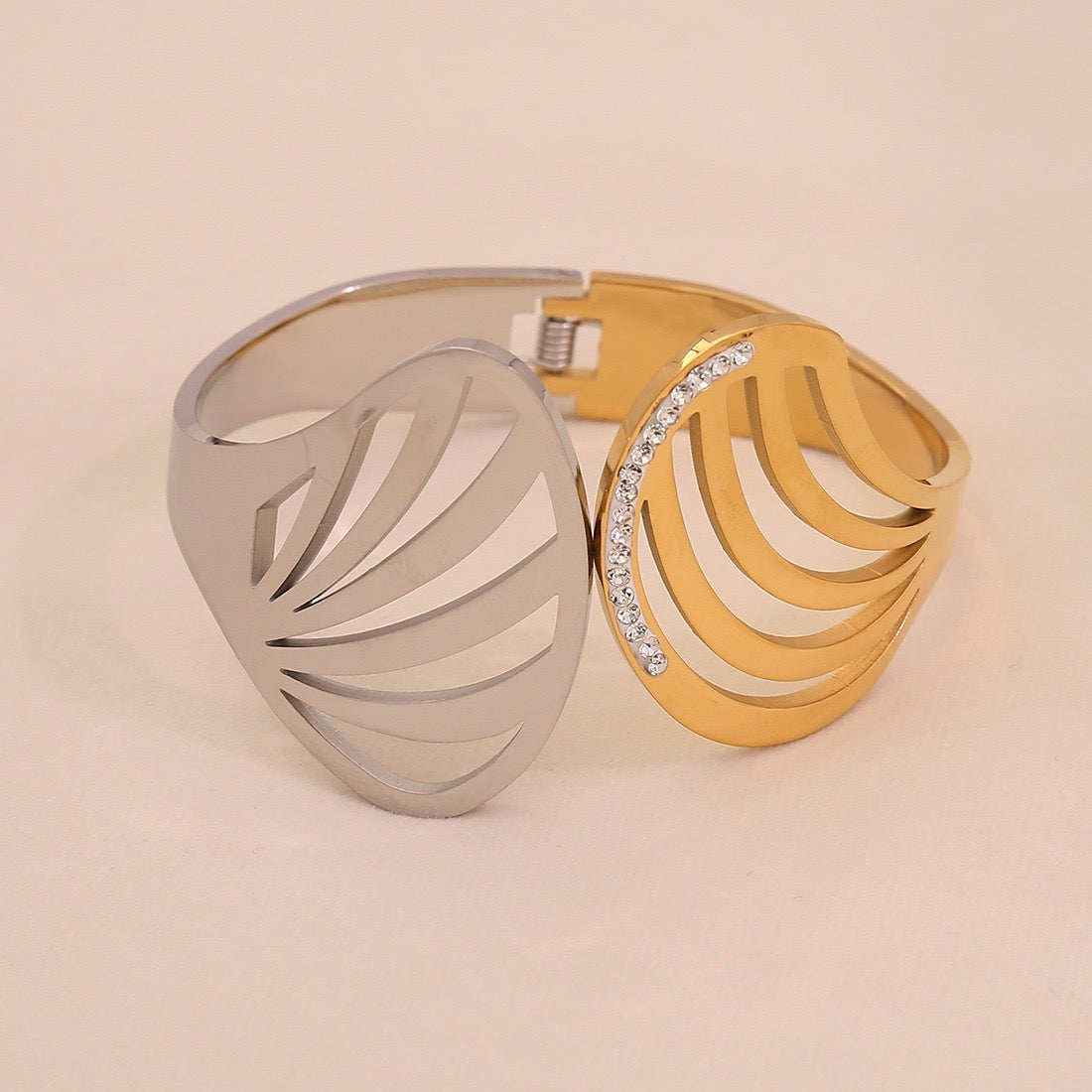 Two-Tone Geometric Hollow Bangle