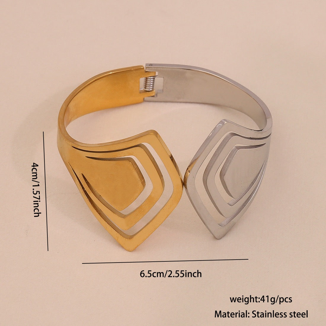 Two-Tone Geometric Hollow Bangle