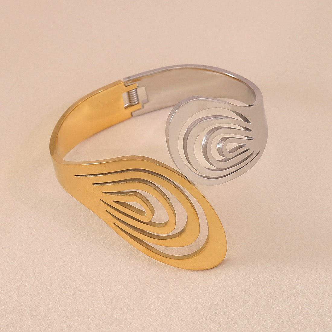 Two-Tone Geometric Hollow Bangle