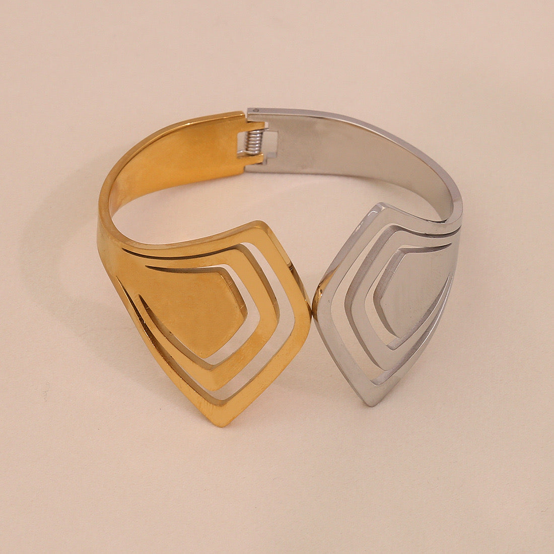 Two-Tone Geometric Hollow Bangle