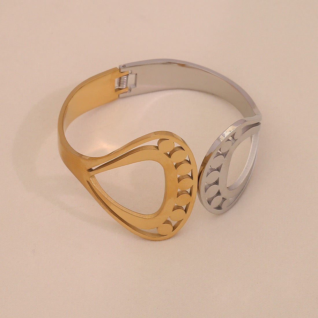 Two-Tone Geometric Hollow Bangle