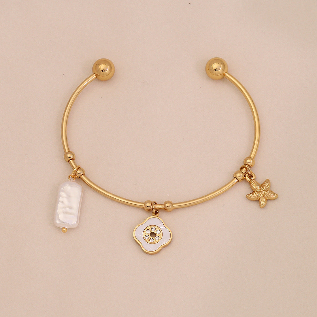 C-Shaped Pearl Bangle