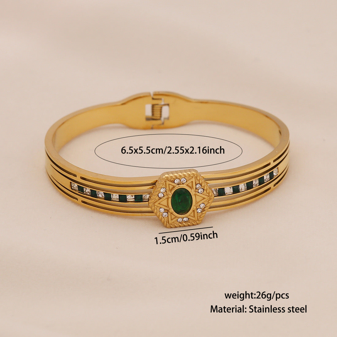 Vintage Gold-Plated Emerald Glass Bangle