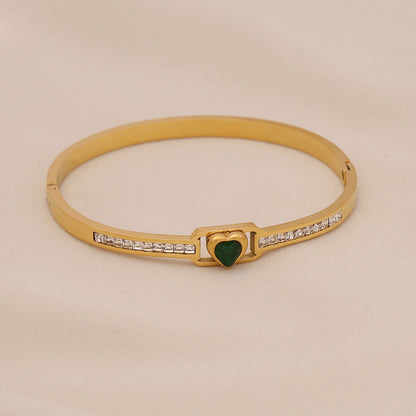 Vintage Gold-Plated Emerald Glass Bangle